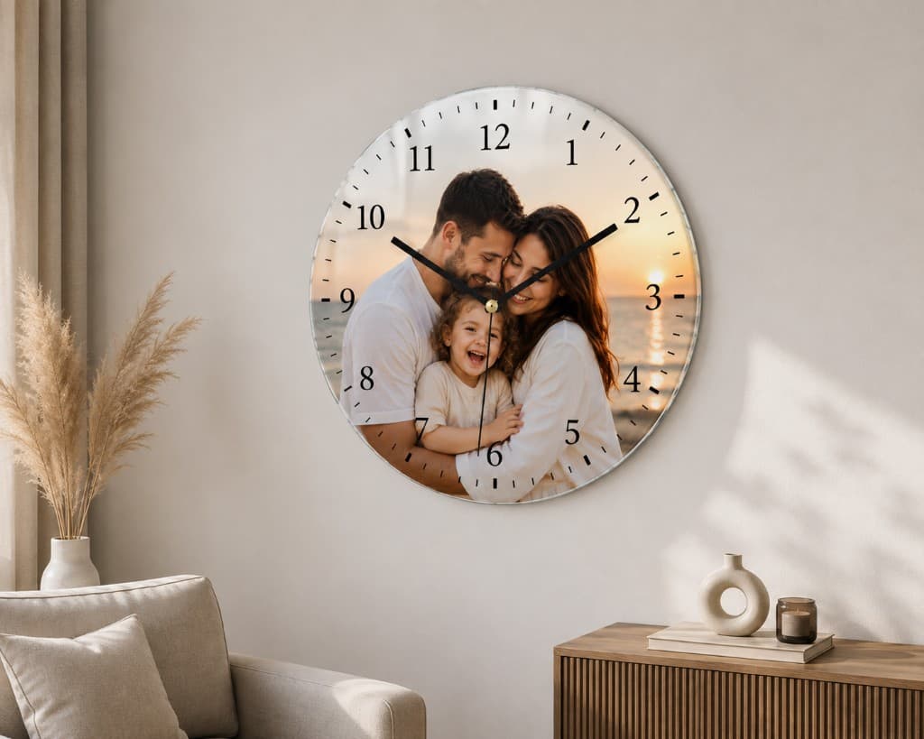 Kişiye Özel Cam Saat — Yaşam alanı mockup